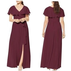 Bill Levkoff Nordstrom Overlay Chiffon A-line Bridesmaid Wedding Gown Wine Red